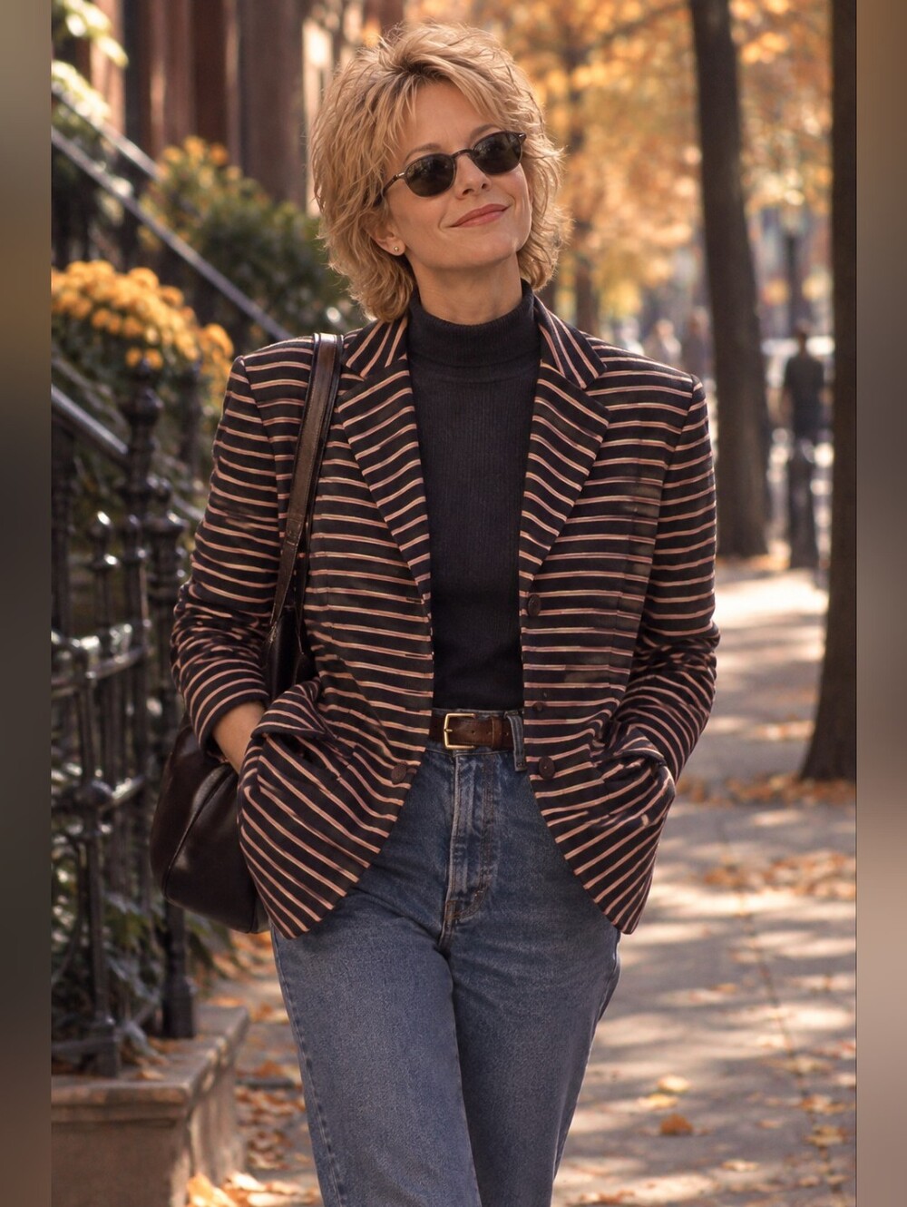 J. Crew Striped Black and Brown Notch-Lapel Blazer
